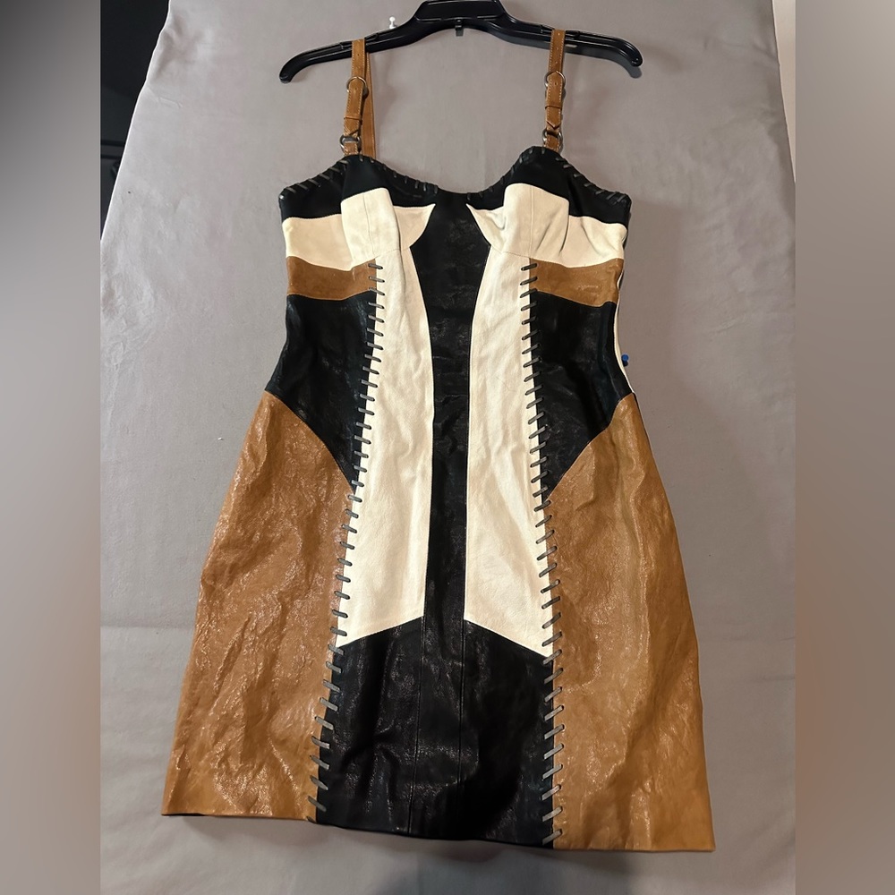 Allsaints leather dress zips up the back side adjustable straps never worn